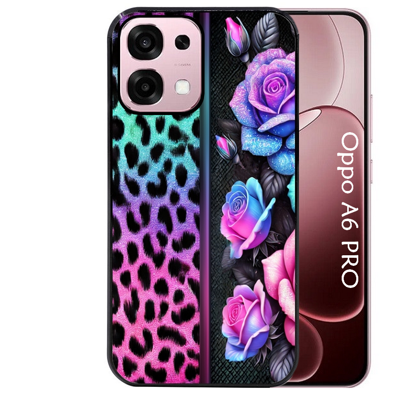Coque noire taperso pour OPPO A6 PRO 4G et 5G avec motif leopard et fleur protection antichoc personnalisée