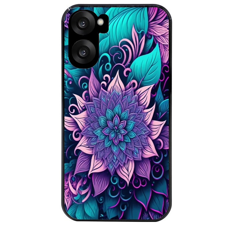 Coque noire taperso pour OnePlus Nord CE5 avec motif tropical mandala et fleur violet protection antichoc personnalisée