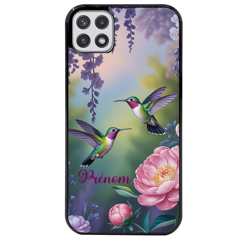 Coque noire taperso pour galaxy A22 A32 A52 A52S 4G 5G  avec motif colibri couple personnalise protection antichoc personnalisée