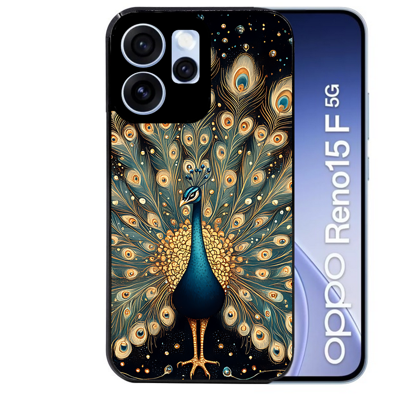Coque noire taperso pour OPPO Reno 15 et F FS 5G avec motif paon mandala protection antichoc personnalisée