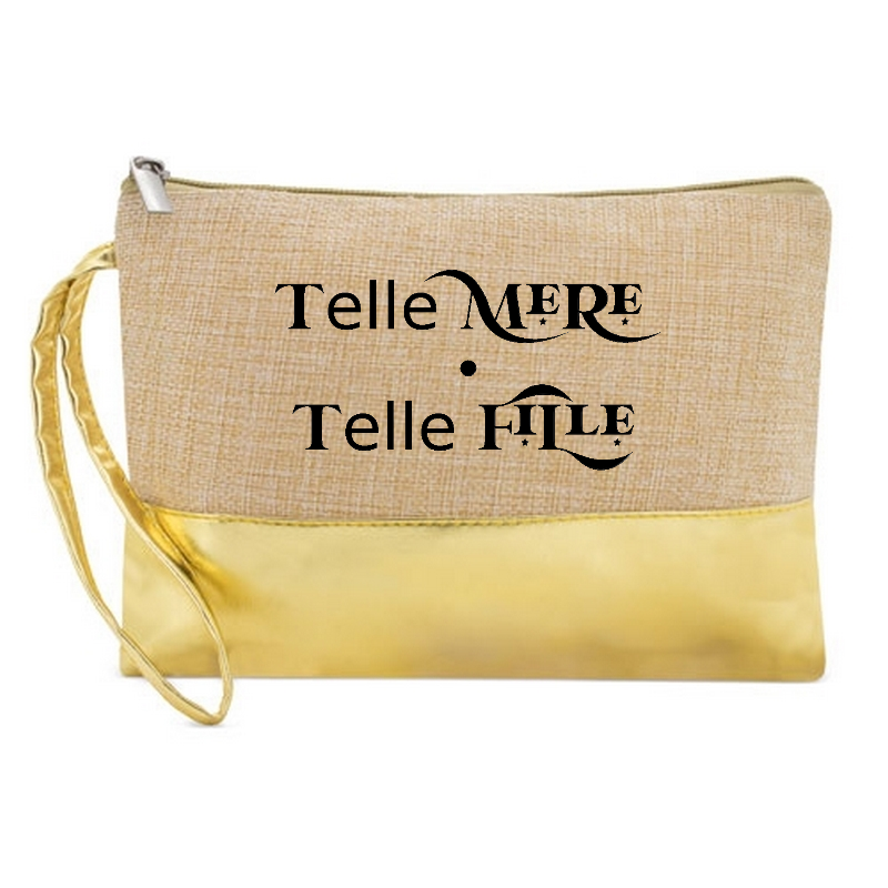 Pochette telle mère  telle fille en jute et doré en jute et doré