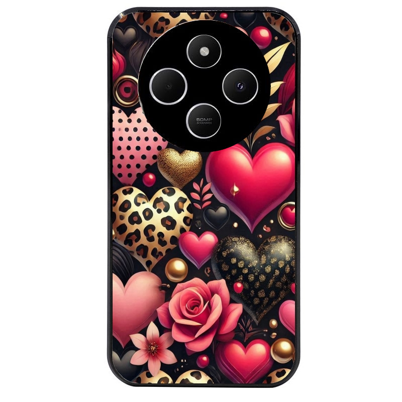 Coque noire taperso pour POCO C75 avec motif coeur et leopard protection antichoc personnalisée
