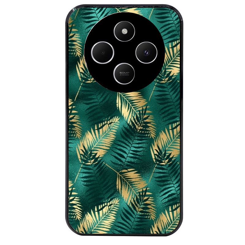 Coque noire taperso pour POCO C75 avec motif palmier vert protection antichoc personnalisée