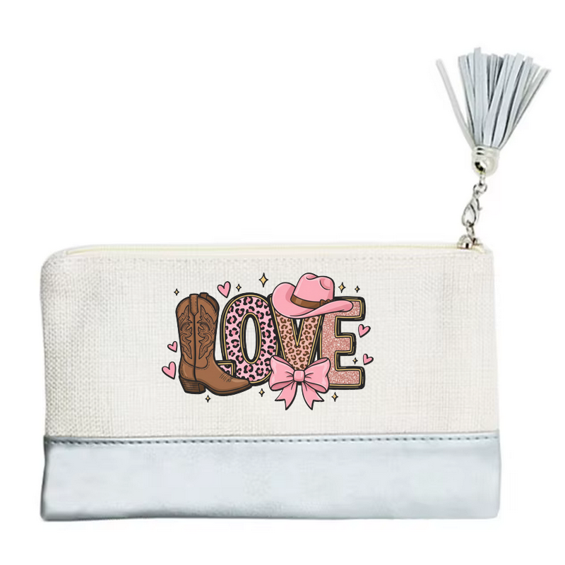 Pochette motif love western en toile et simili cuir