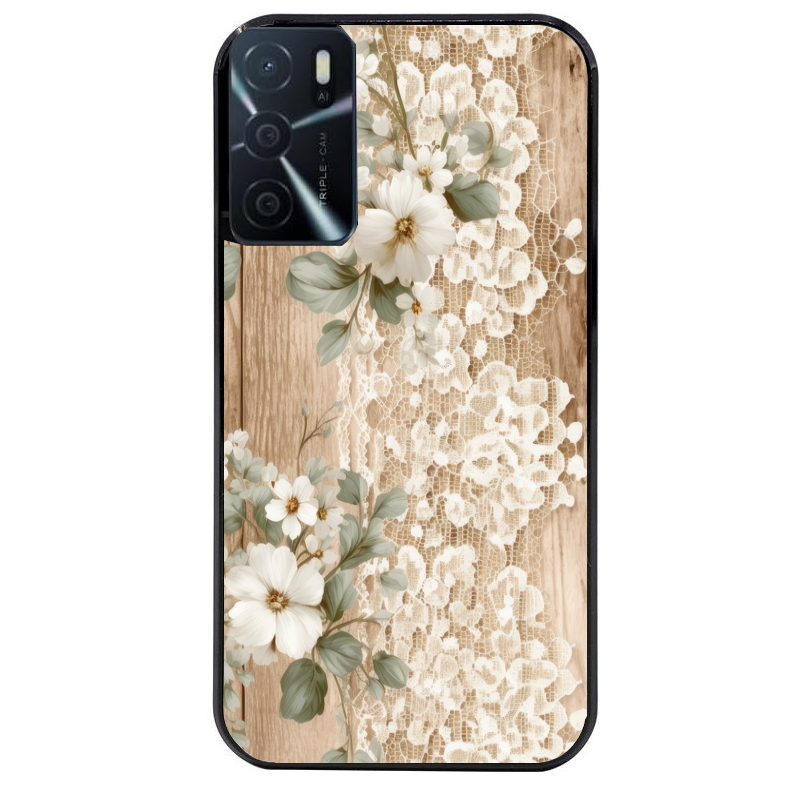 Coque noire taperso pour OPPO A16 et A16S avec motif bois et dentelle 1 protection antichoc personnalisée