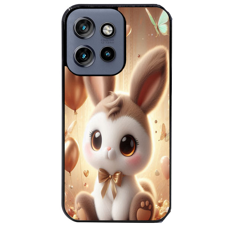 Coque noire taperso pour Moto Edge 60 et Neo Fusion Pro avec motif lapin ballon protection antichoc personnalisée