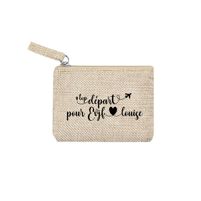 Pochette personnalisée motif EVJF top depart en toile et simili cuir personnalisée