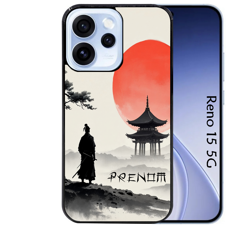 Coque noire taperso pour OPPO Reno 15 et F FS 5G avec motif samourai et temple personnalisee protection antichoc personnalisée