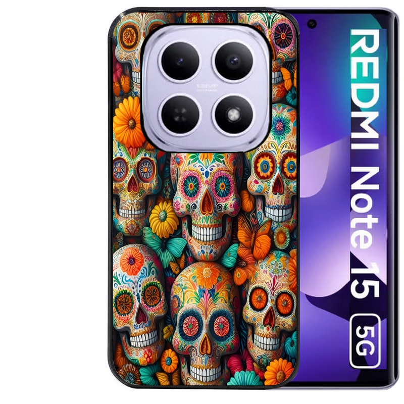 Coque noire taperso pour Redmi Note 15 et PRO PLUS 4G 5G avec motif mort mexicaine papillon protection antichoc personnalisée