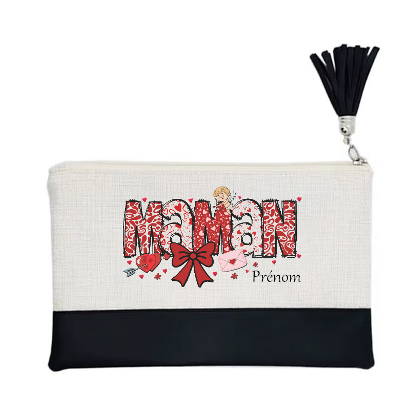 Pochette personnalisée motif maman ange en toile et simili cuir personnalisée