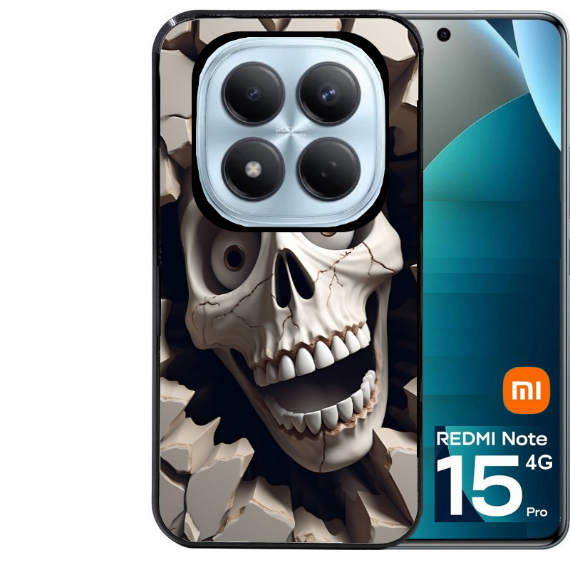 Coque noire taperso pour Redmi Note 15 et PRO PLUS 4G 5G avec motif tete de mort smile protection antichoc personnalisée
