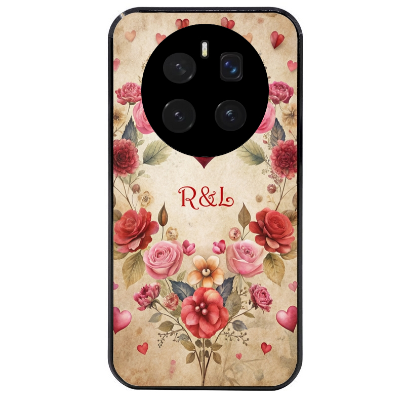 Coque noire taperso pour Magic 7 LITE et PRO avec motif coeur vintage et initiales personnalisee protection antichoc personnalisée