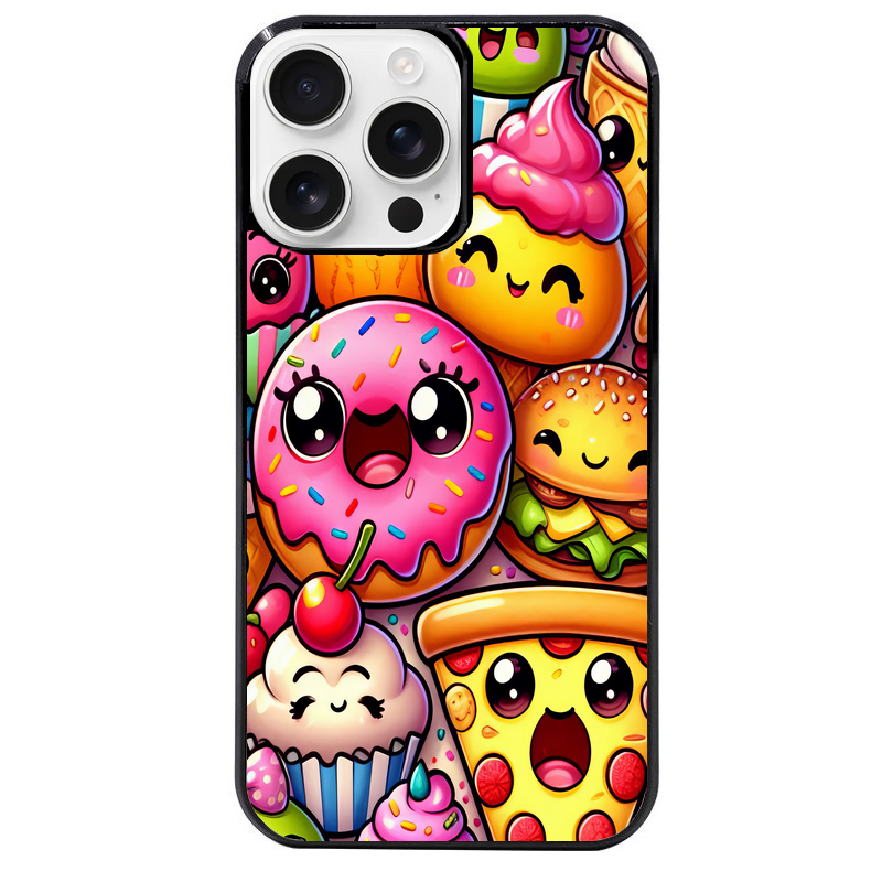 Coque noire taperso pour Iphone 16 16E PLUS MAX PRO avec motif anime donut kawaii protection antichoc personnalisée