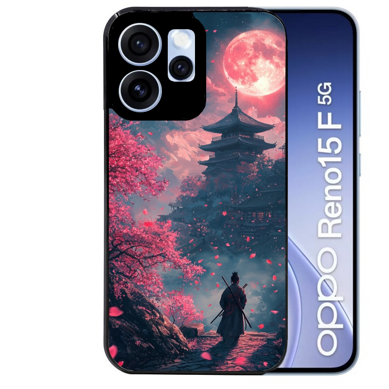 Coque noire taperso pour OPPO Reno 15 et F FS 5G avec motif samourai cerisier protection antichoc personnalisée