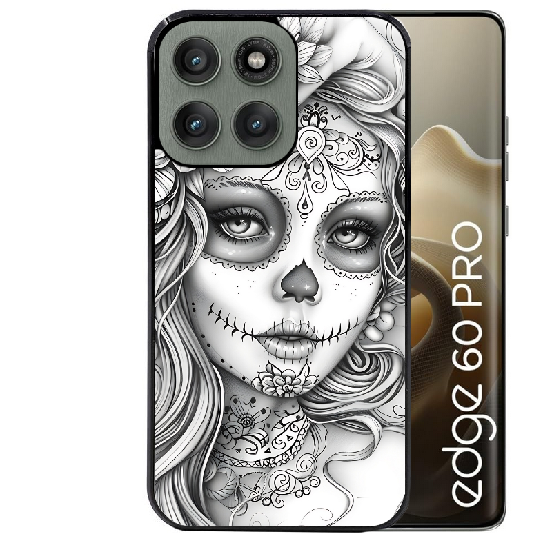 Coque noire taperso pour Moto Edge 60 et Neo Fusion Pro avec motif mort calavera tatoo protection antichoc personnalisée