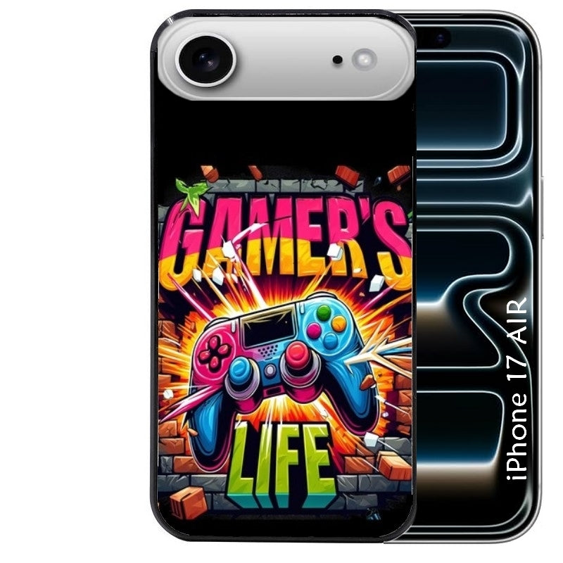Coque noire taperso pour Iphone 17 17E AIR MAX PRO avec motif gamer life protection antichoc personnalisée
