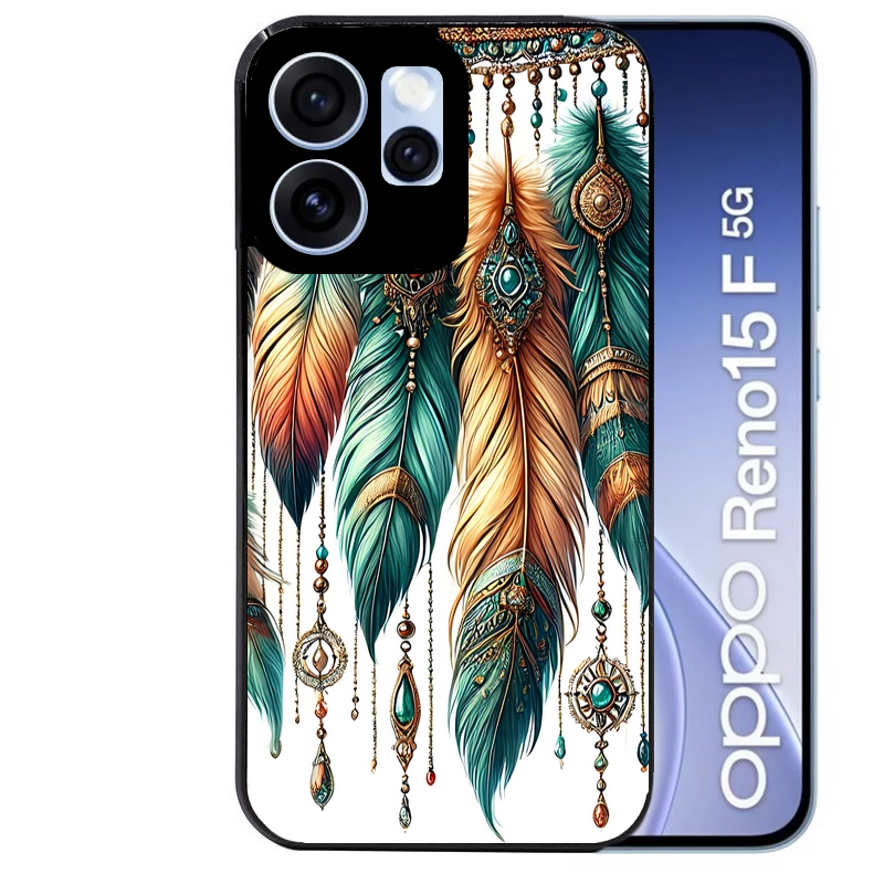 Coque noire taperso pour OPPO Reno 15 et F FS 5G avec motif plumes et bijoux protection antichoc personnalisée