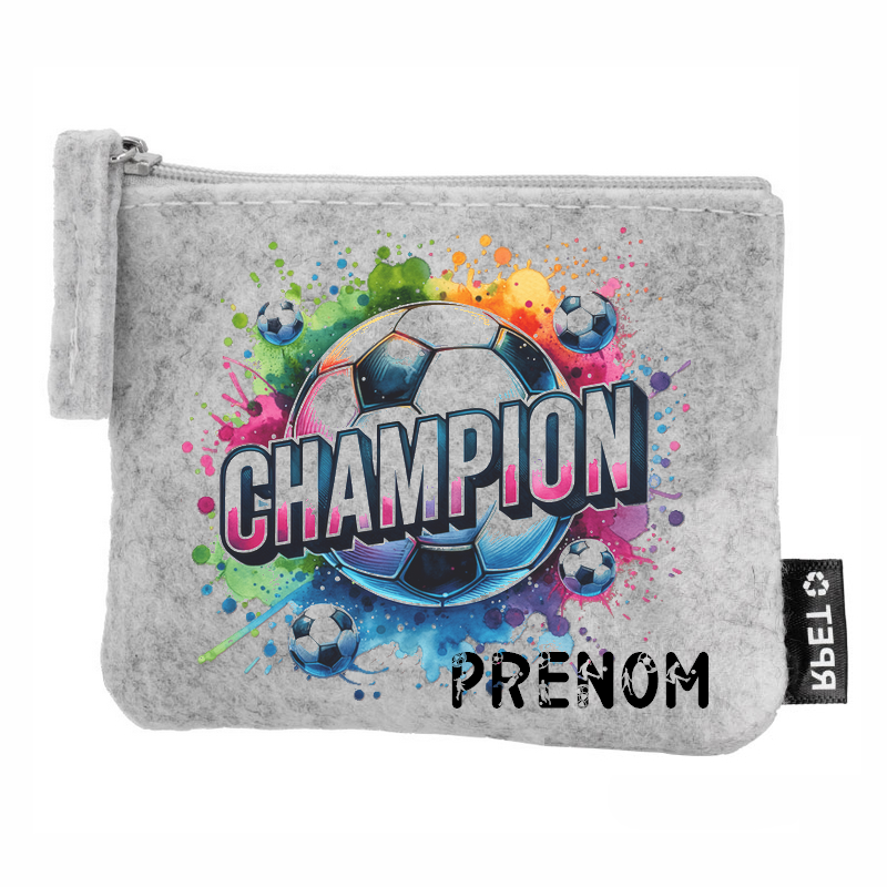 Porte monnaie personnalisé football champion en feutrine en feutrine