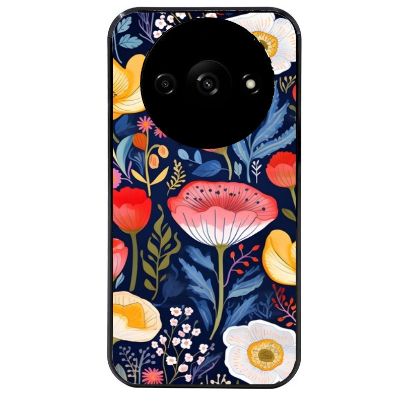 Coque noire taperso pour Redmi A3 avec motif fleur coquelicot protection antichoc personnalisée