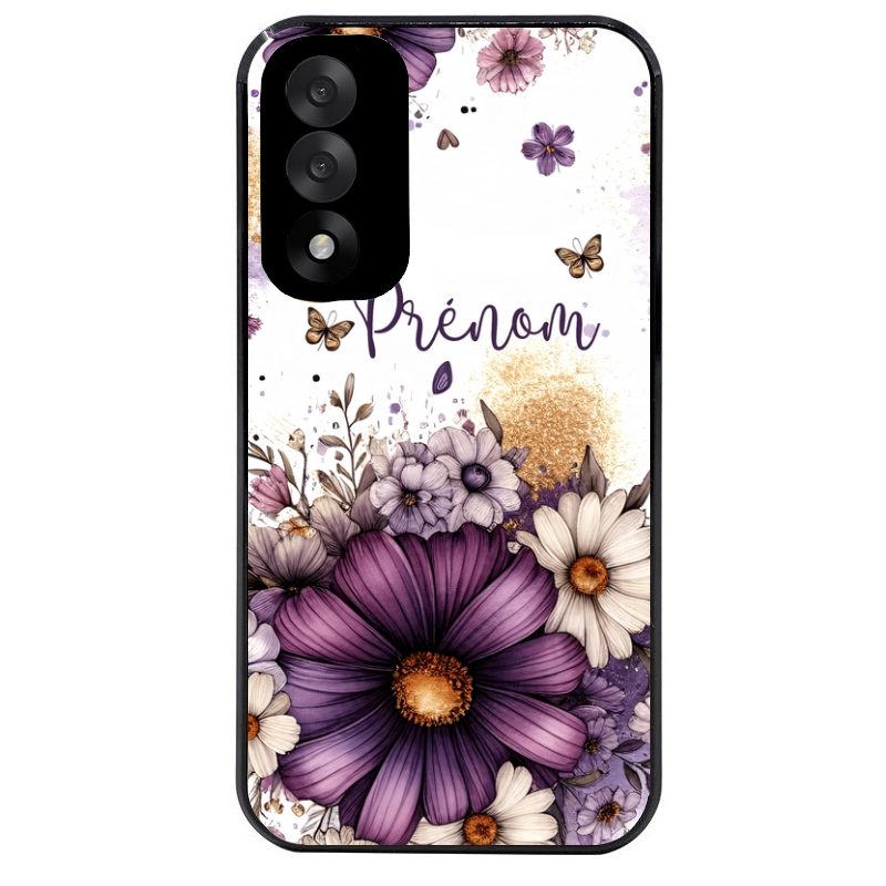 Coque noire taperso pour OnePlus Nord 5 avec motif fleur violette personnalisee protection antichoc personnalisée