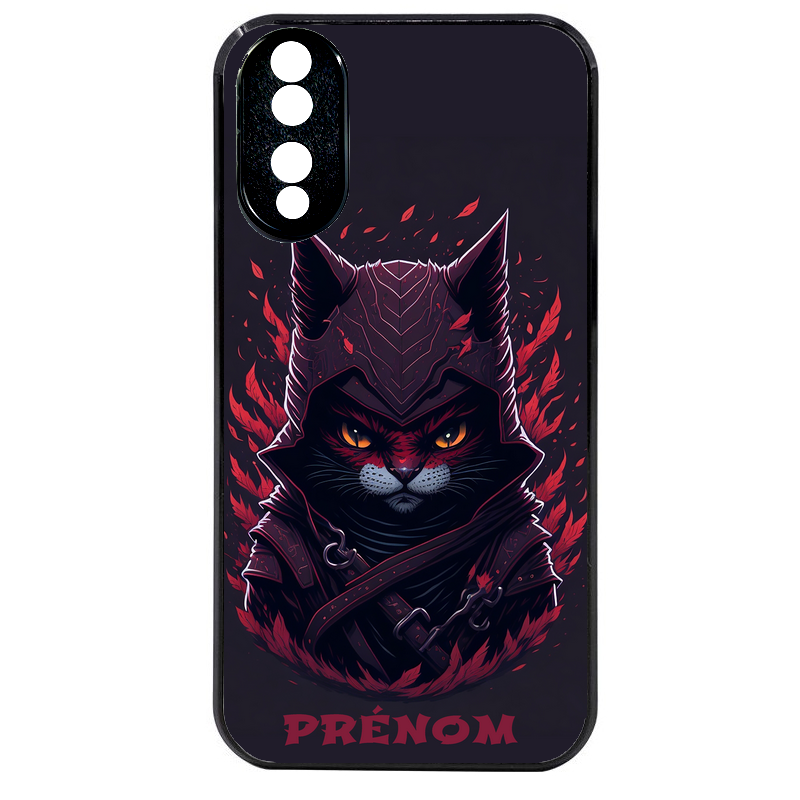 Coque noire taperso pour Honor 70 LITE 90 et LITE avec motif chat samourai personnalise protection antichoc personnalisée