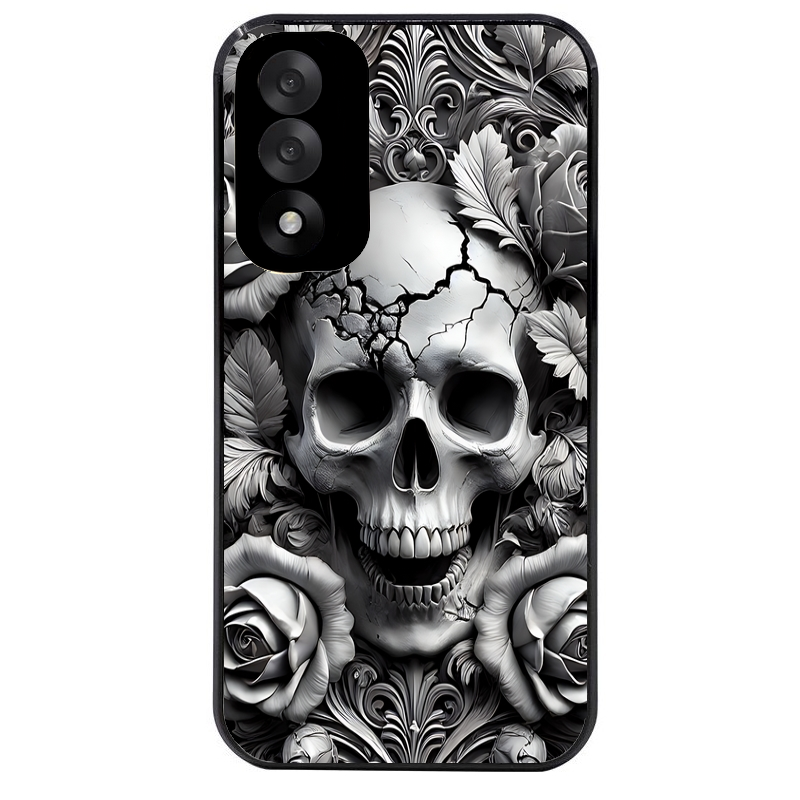 Coque noire taperso pour OnePlus Nord 5 avec motif tete de mort fleur protection antichoc personnalisée