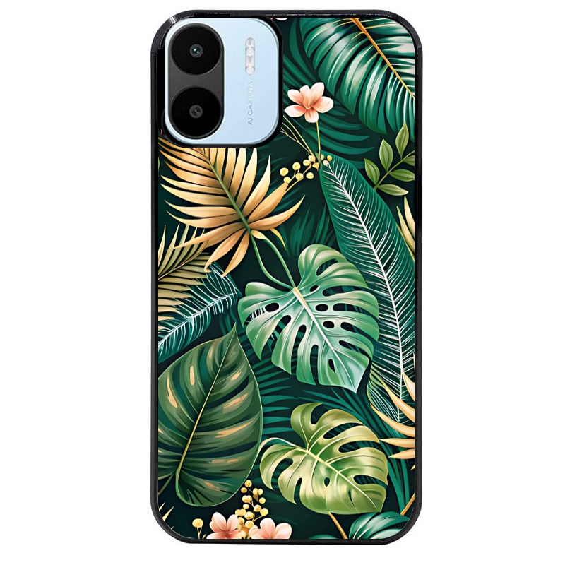 Coque noire taperso pour Redmi A1 et A2 avec motif jungle dore protection antichoc personnalisée