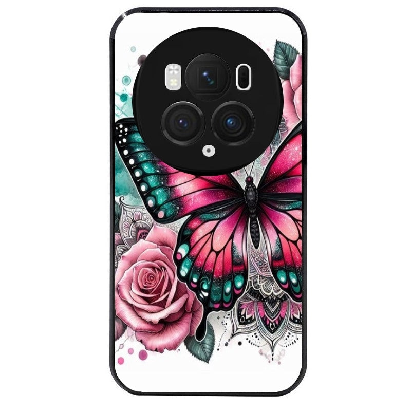 Coque noire taperso pour Magic 5 6 LITE et PRO avec motif papillon rose protection antichoc personnalisée