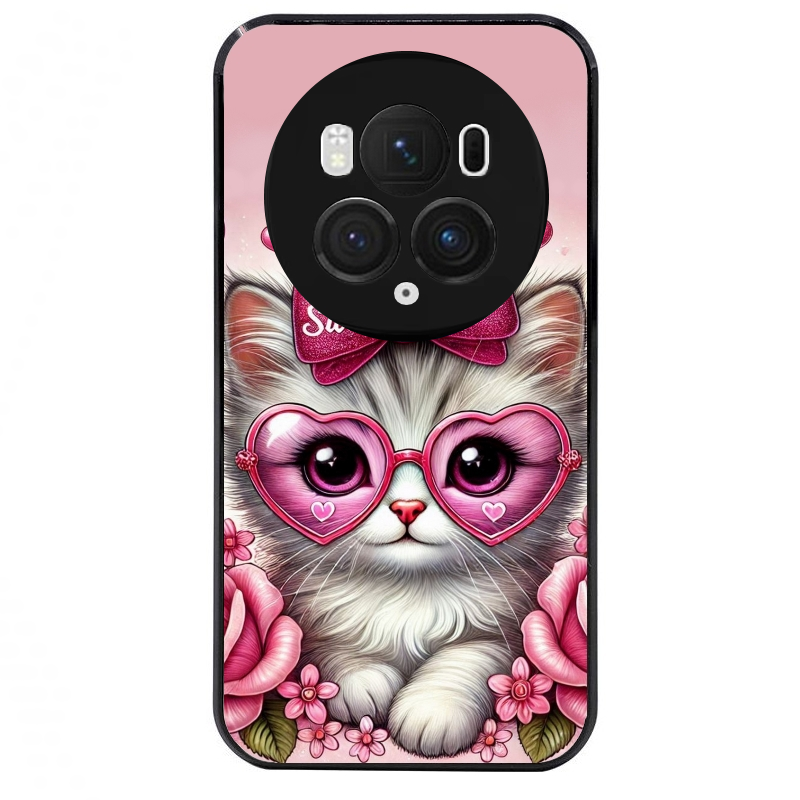 Coque noire taperso pour Magic 5 6 LITE et PRO avec motif chat lunettes protection antichoc personnalisée
