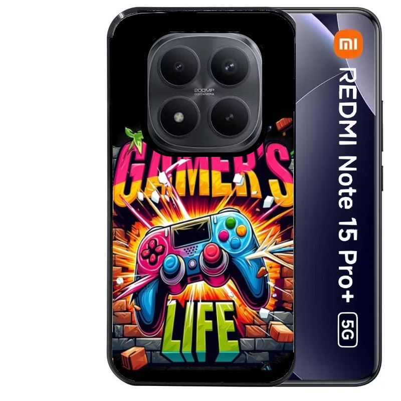 Coque noire taperso pour Redmi Note 15 et PRO PLUS 4G 5G avec motif gamer life protection antichoc personnalisée