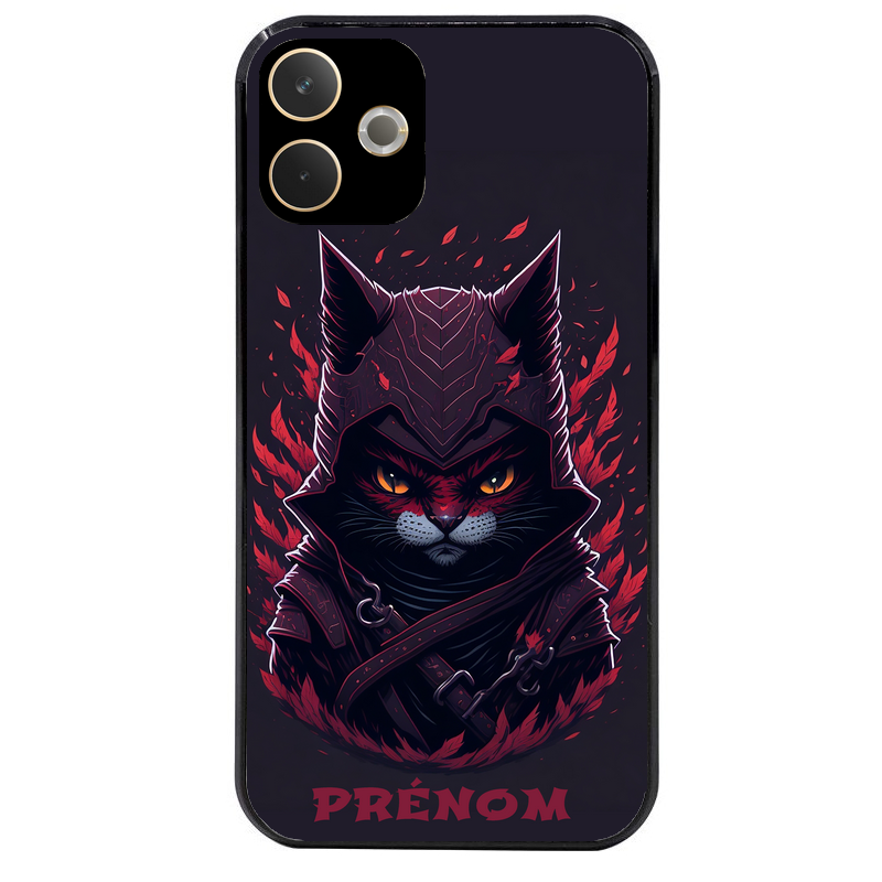 Coque noire taperso pour OPPO A5 PRO 4G et 5G avec motif chat samourai personnalise protection antichoc personnalisée