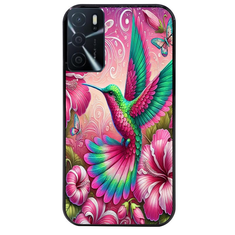 Coque noire taperso pour OPPO A16 et A16S avec motif colibri et fleurs protection antichoc personnalisée