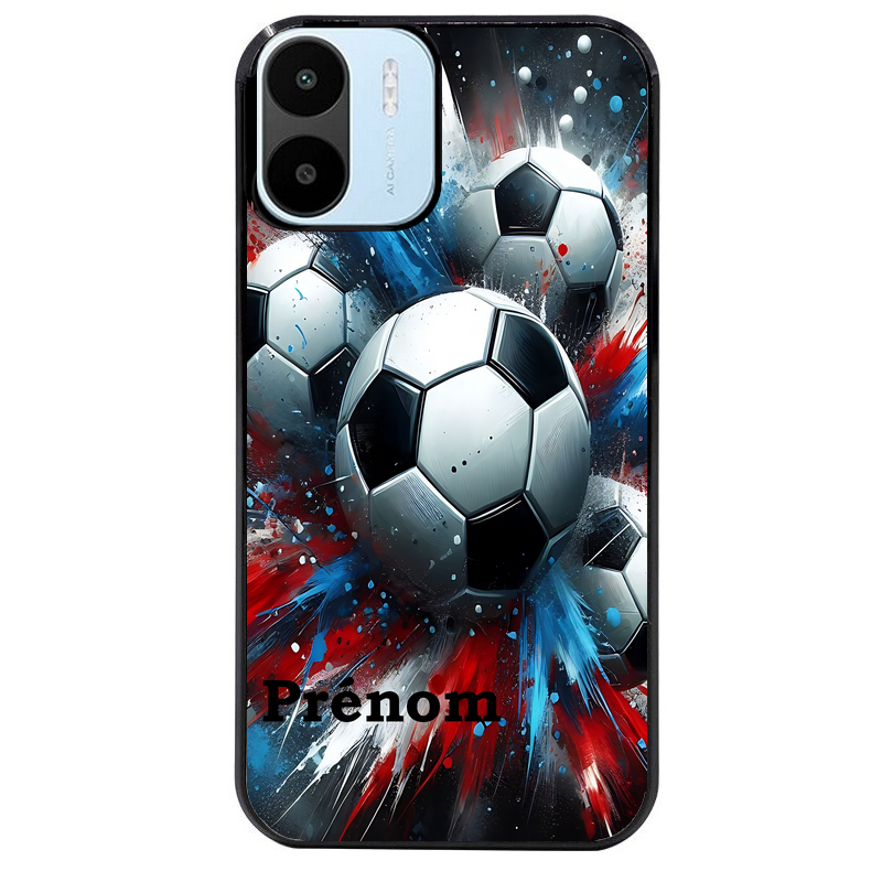 Coque noire taperso pour Redmi A1 et A2 avec motif foot tricolore personnalisee protection antichoc personnalisée