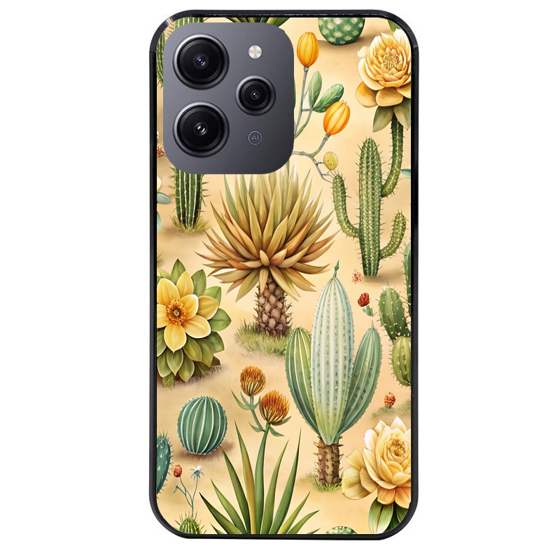 Coque noire taperso pour Redmi 12 4G et 5G avec motif cactus et succulent protection antichoc personnalisée