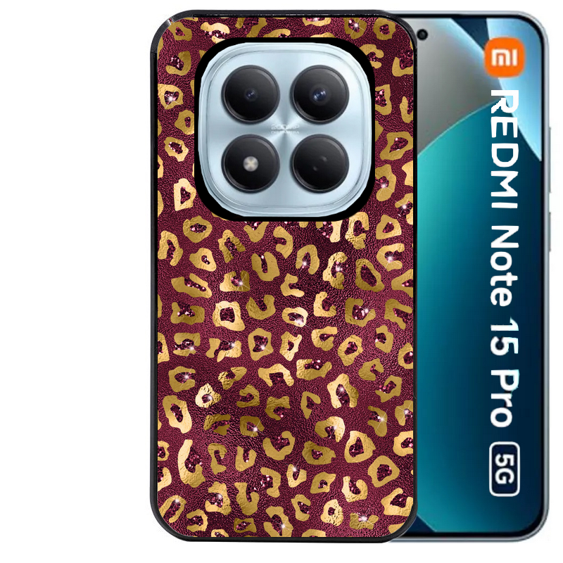 Coque noire taperso pour Redmi Note 15 et PRO PLUS 4G 5G avec motif leopard grenat protection antichoc personnalisée