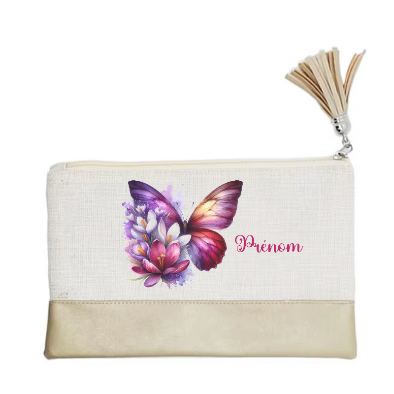 Pochette personnalisée motif papillon color en toile et simili cuir personnalisée