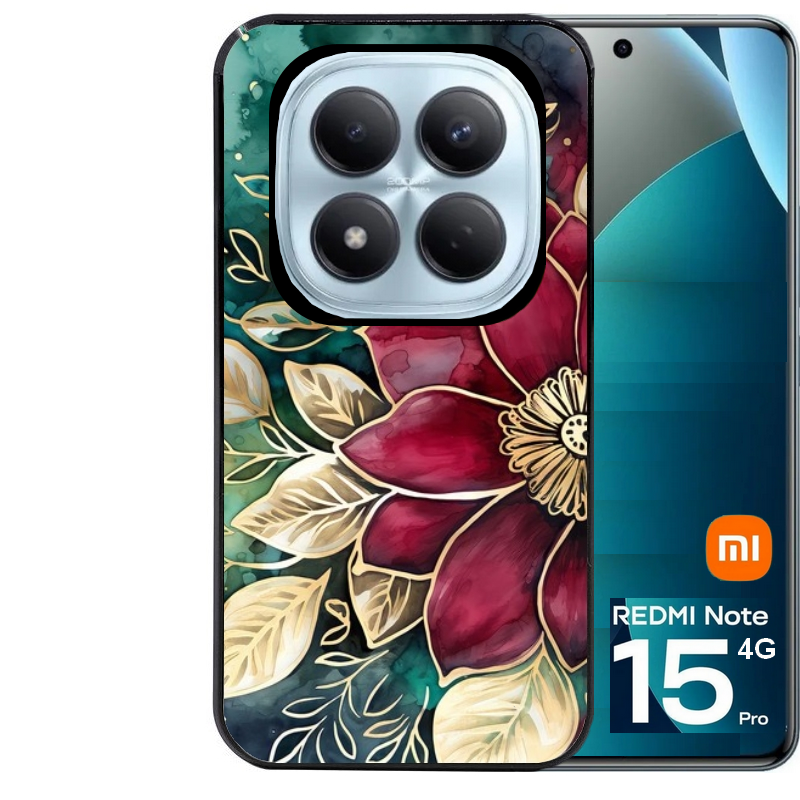 Coque noire taperso pour Redmi Note 15 et PRO PLUS 4G 5G avec motif fleur poinsettia style noel protection antichoc personnalisée