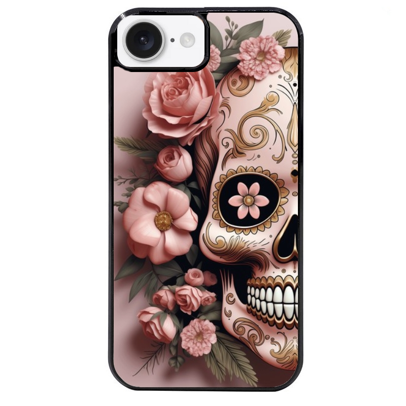 Coque noire taperso pour Iphone 17 17E AIR MAX PRO avec motif tete de mort calavera rose protection antichoc personnalisée