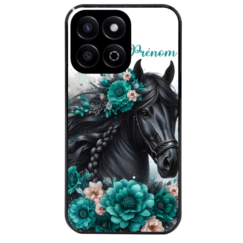Coque noire taperso pour Honor 70 LITE 90 et LITE avec motif cheval et fleurs personnalisee protection antichoc personnalisée