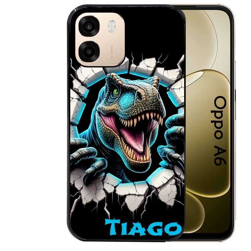 Coque noire taperso pour OPPO A6 A6X 4G et 5G avec motif dino t rex personnalisee protection antichoc personnalisée