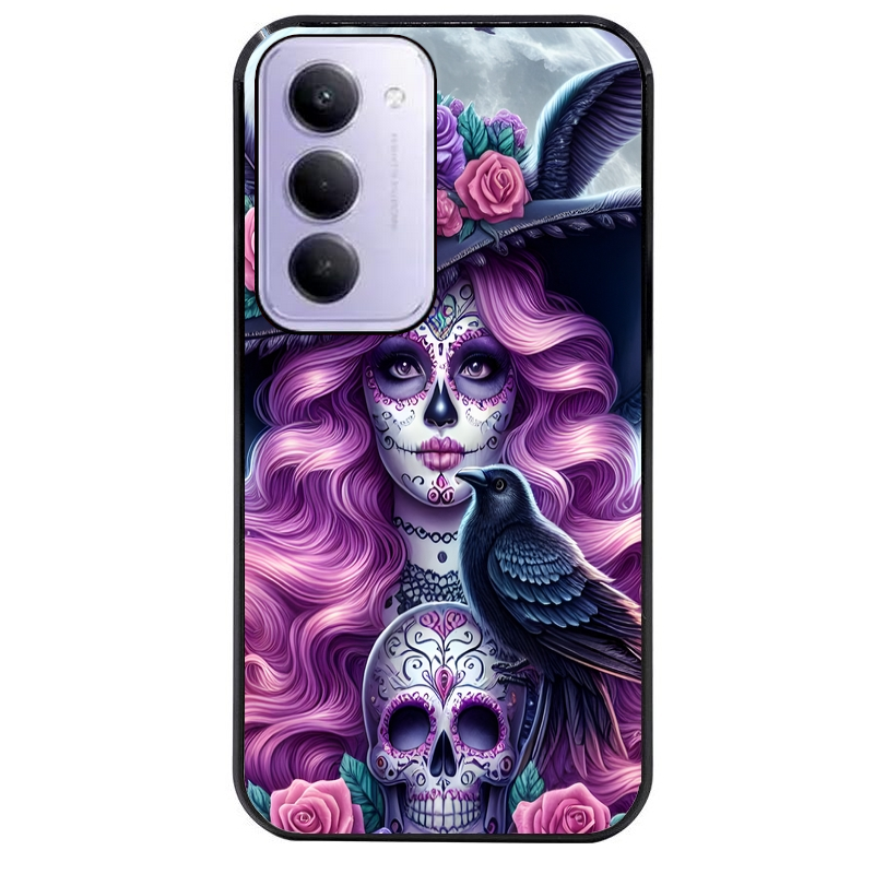 Coque noire taperso pour Redmi 15 4G et 5G avec motif tete de mort calavera et corbeau protection antichoc personnalisée