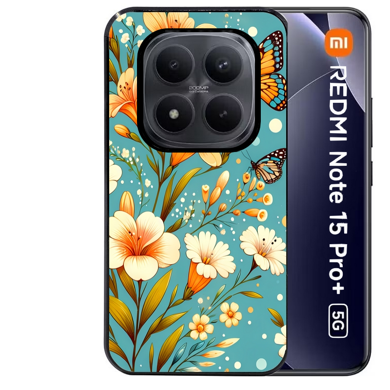 Coque noire taperso pour Redmi Note 15 et PRO PLUS 4G 5G avec motif fleur orange protection antichoc personnalisée
