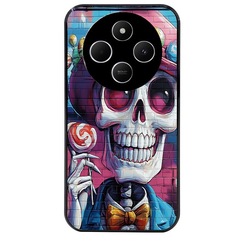 Coque noire taperso pour POCO C75 avec motif tete de mort tag protection antichoc personnalisée