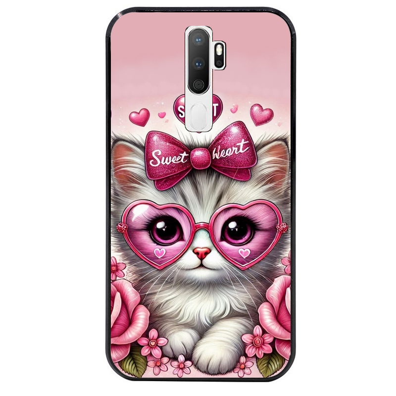 Coque noire taperso pour OPPO A5 A9 2020 avec motif chat lunettes protection antichoc personnalisée