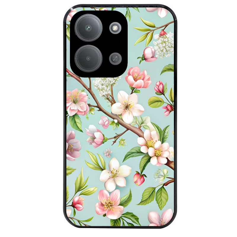 Coque noire taperso pour POCO C85 avec motif fleur de printemps protection antichoc personnalisée