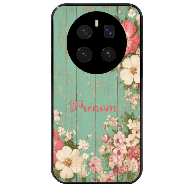 Coque noire taperso pour Magic 7 LITE et PRO avec motif bois et fleur avec votre prenom protection antichoc personnalisée