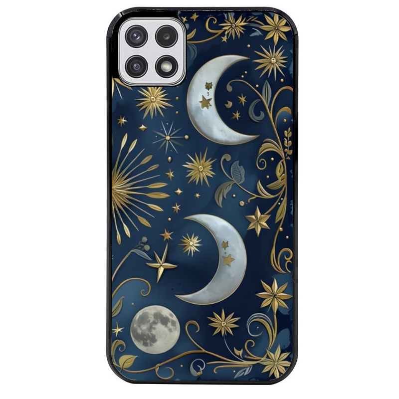 Coque noire taperso pour galaxy A22 A32 A52 A52S 4G 5G  avec motif lune et etoile protection antichoc personnalisée