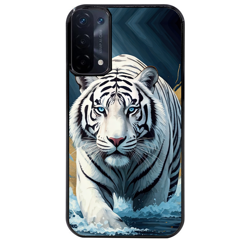 Coque noire taperso pour OPPO A54 et A74 5G avec motif tigre polaire protection antichoc personnalisée