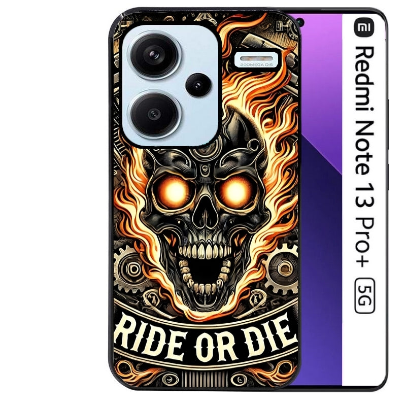 Coque noire taperso pour Redmi Note 13 PRO PLUS 5G avec motif tete de mort flamme protection antichoc personnalisée