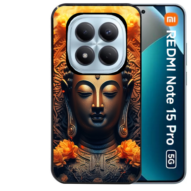 Coque noire taperso pour Redmi Note 15 et PRO PLUS 4G 5G avec motif bouddha et fleur protection antichoc personnalisée